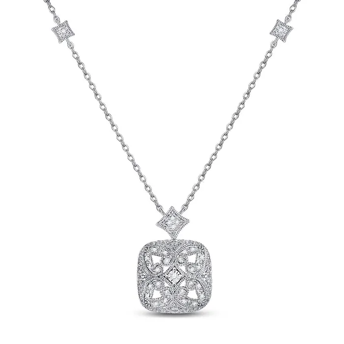 gndatlanta Necklaces Sterling Silver Round Diamond Filigree Fashion Necklace 110 Cttw