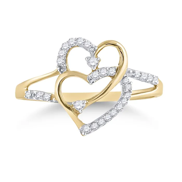 gndatlanta Rings 10k Yellow Gold Round Diamond Double Heart Promise Ring 16 Cttw gndatlanta Rings 10k Yellow Gold Round Diamond Double Heart Promise Ring 16 Cttw