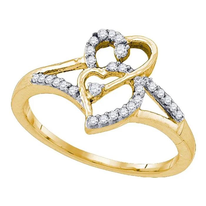 gndatlanta Rings 10k Yellow Gold Round Diamond Double Heart Promise Ring 16 Cttw