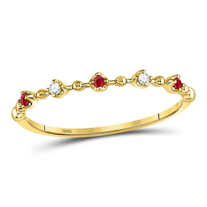 gndatlanta Rings 10k Yellow Gold Round Ruby Diamond Beaded Stackable Band Ring 120 Cttw gndatlanta Rings 10k Yellow Gold Round Ruby Diamond Beaded Stackable Band Ring 120 Cttw