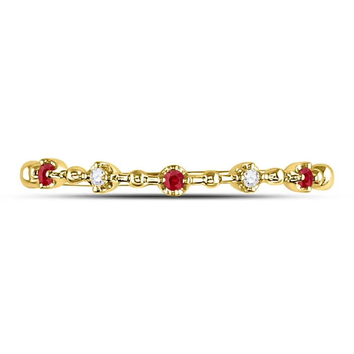 gndatlanta Rings 10k Yellow Gold Round Ruby Diamond Beaded Stackable Band Ring 120 Cttw