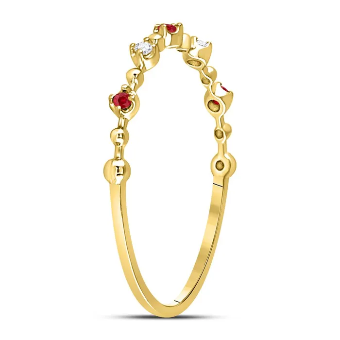 gndatlanta Rings 10k Yellow Gold Round Ruby Diamond Beaded Stackable Band Ring 120 Cttw