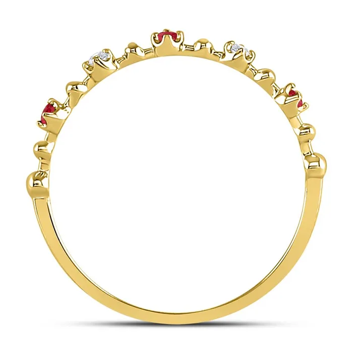 gndatlanta Rings 10k Yellow Gold Round Ruby Diamond Beaded Stackable Band Ring 120 Cttw
