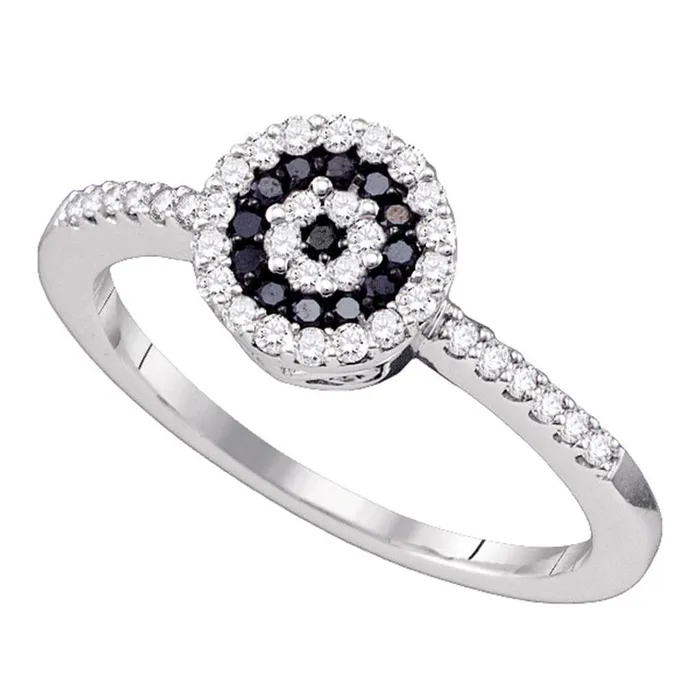 gndatlanta Rings 14k White Gold Black Diamond Concentric Cluster Ring 13 Cttw gndatlanta Rings 14k White Gold Black Diamond Concentric Cluster Ring 13 Cttw