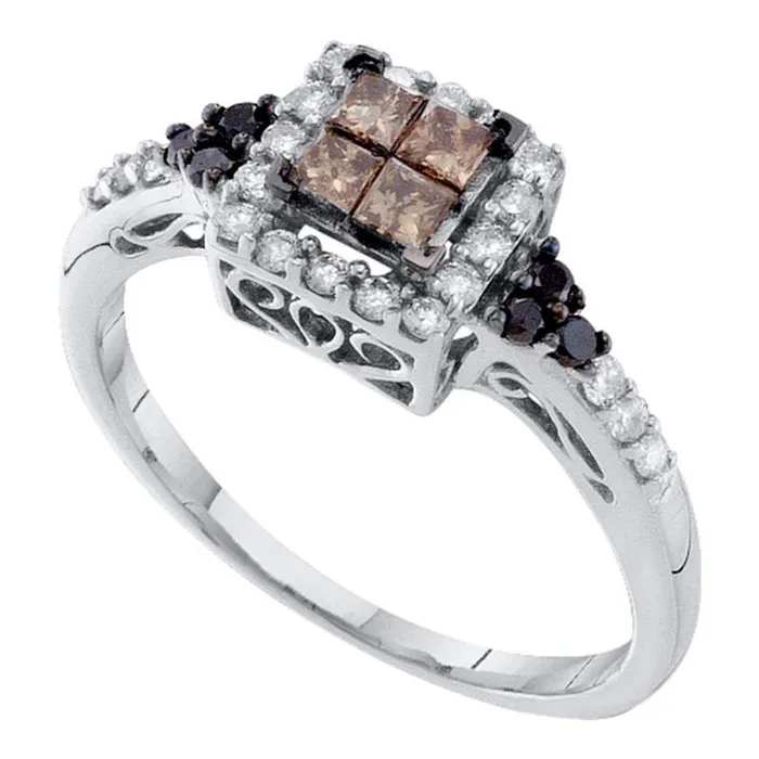 gndatlanta Rings 14k White Gold Princess Brown Diamond Cocktail Ring 12 Cttw gndatlanta Rings 14k White Gold Princess Brown Diamond Cocktail Ring 12 Cttw