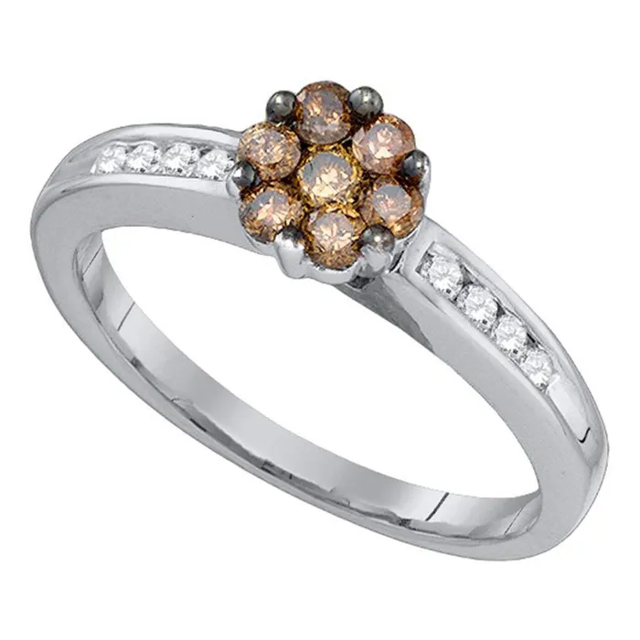 gndatlanta Rings 14k White Gold Round Brown Diamond Flower Cluster Ring 12 Cttw