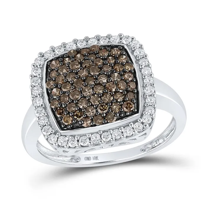 gndatlanta Rings 14k White Gold Round Brown Diamond Square Cluster Ring 78 Cttw gndatlanta Rings 14k White Gold Round Brown Diamond Square Cluster Ring 78 Cttw