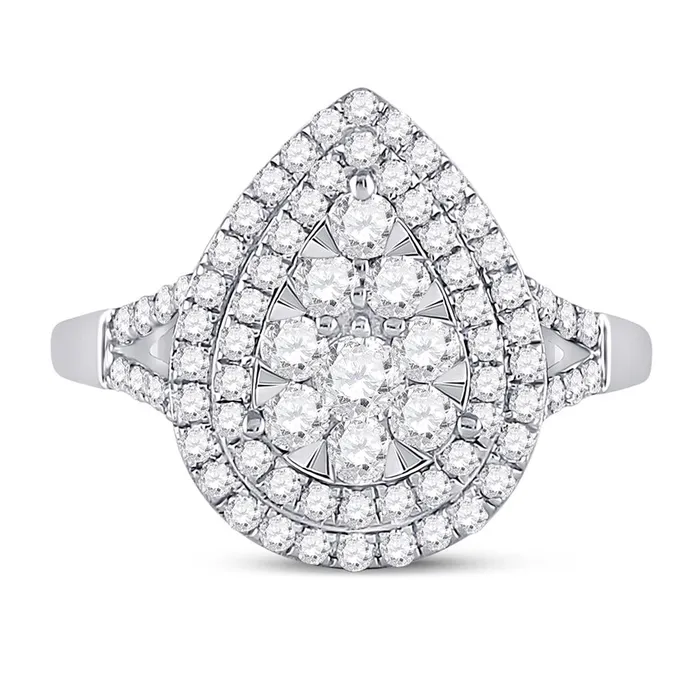 gndatlanta Rings 14k White Gold Round Diamond Fashion Pear Cluster Ring 1 Cttw gndatlanta Rings 14k White Gold Round Diamond Fashion Pear Cluster Ring 1 Cttw