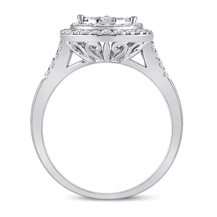 gndatlanta Rings 14k White Gold Round Diamond Fashion Pear Cluster Ring 1 Cttw