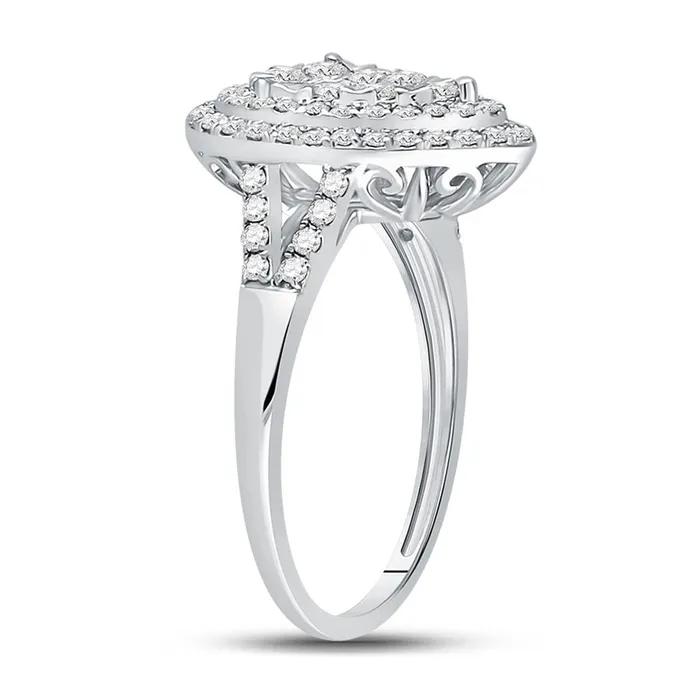 gndatlanta Rings 14k White Gold Round Diamond Fashion Pear Cluster Ring 1 Cttw