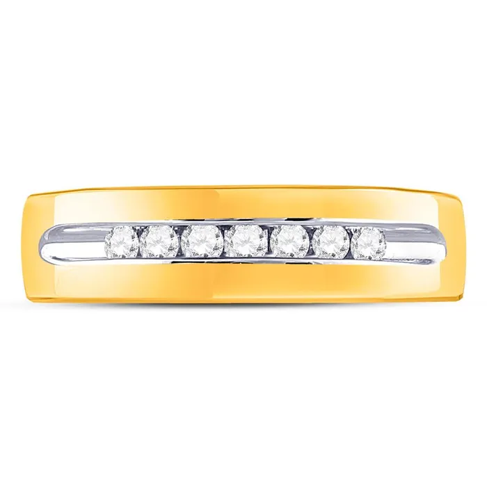 gndatlanta Rings 14k Yellow Gold Machine Set Round Diamond Wedding Channel Band Ring 14 Cttw