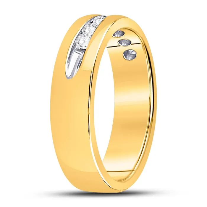 gndatlanta Rings 14k Yellow Gold Machine Set Round Diamond Wedding Channel Band Ring 14 Cttw