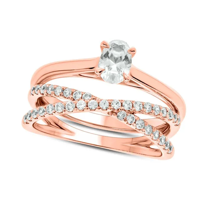 Goldia 075 CT TW Oval Natural Diamond Crossover Bridal Engagement Ring Set in Solid 10K Rose Gold Rings Goldia 075 CT TW Oval Natural Diamond Crossover Bridal Engagement Ring Set in Solid 10K Rose Gold Rings