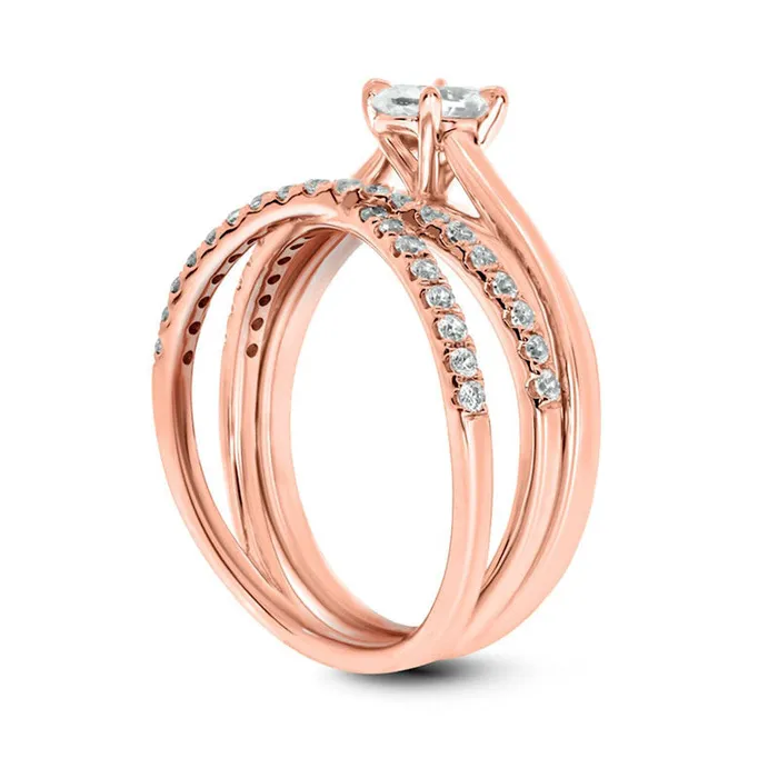 Goldia 075 CT TW Oval Natural Diamond Crossover Bridal Engagement Ring Set in Solid 10K Rose Gold Rings Goldia 075 CT TW Oval Natural Diamond Crossover Bridal Engagement Ring Set in Solid 10K Rose Gold Rings
