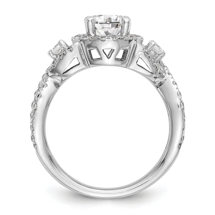 Goldia 075ct CZ Solid Real 14K White Gold Round Halo Engagement Ring Rings
