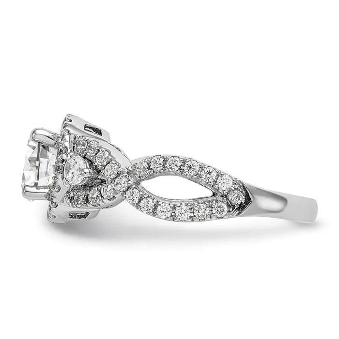Goldia 075ct CZ Solid Real 14K White Gold Round Halo Engagement Ring Rings