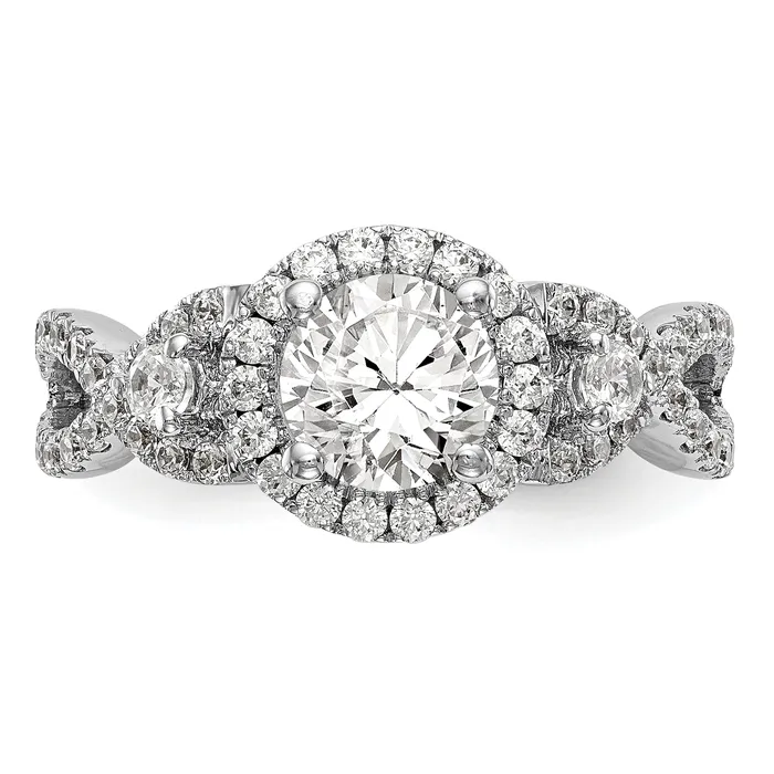 Goldia 075ct CZ Solid Real 14K White Gold Round Halo Engagement Ring Rings