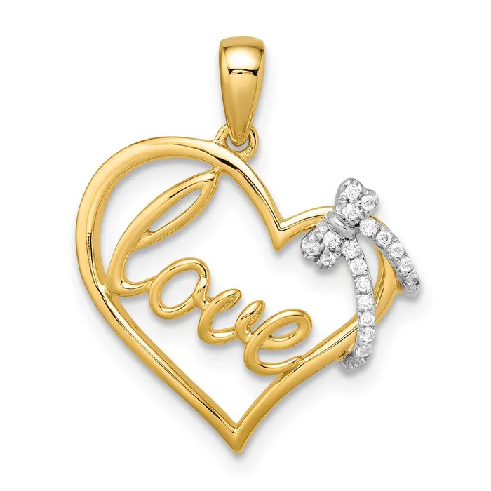 Goldia 14k TwoTone Gold Polished Heart with Bow Real Diamond Pendant Rings Goldia 14k TwoTone Gold Polished Heart with Bow Real Diamond Pendant Rings