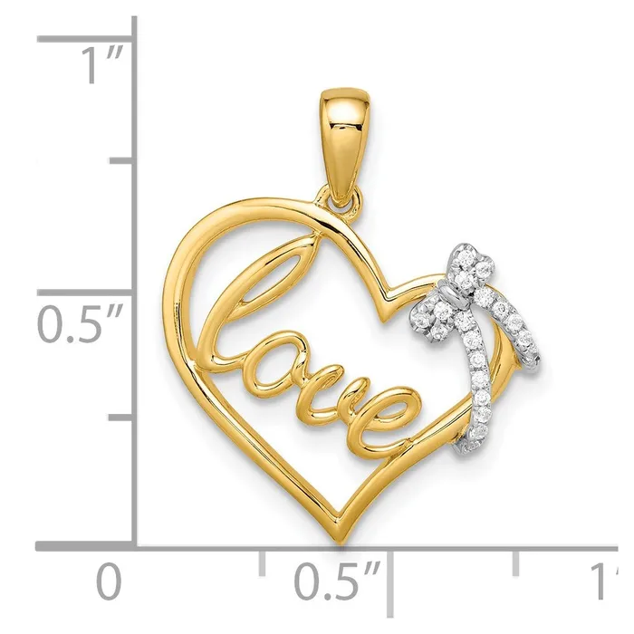 Goldia 14k TwoTone Gold Polished Heart with Bow Real Diamond Pendant Rings
