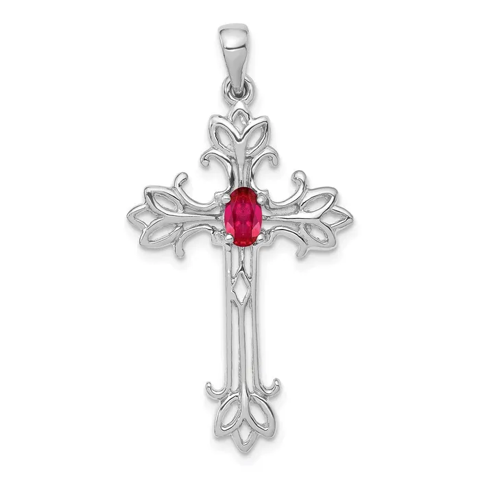 Goldia 14k White Gold 5x3mm Oval Ruby cross Pendant Necklaces