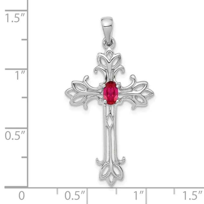 Goldia 14k White Gold 5x3mm Oval Ruby cross Pendant Necklaces