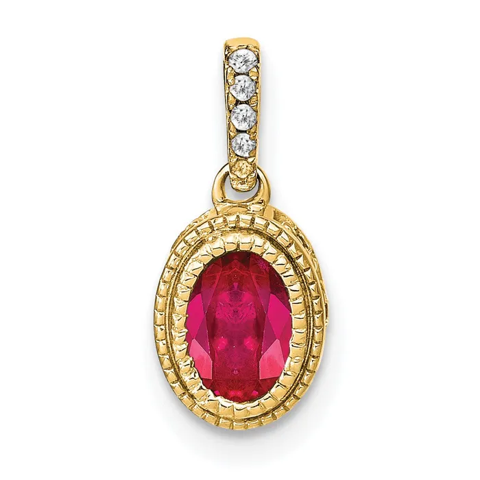 Goldia 14K Yellow Gold Oval Ruby and Real Diamond Pendant Necklaces