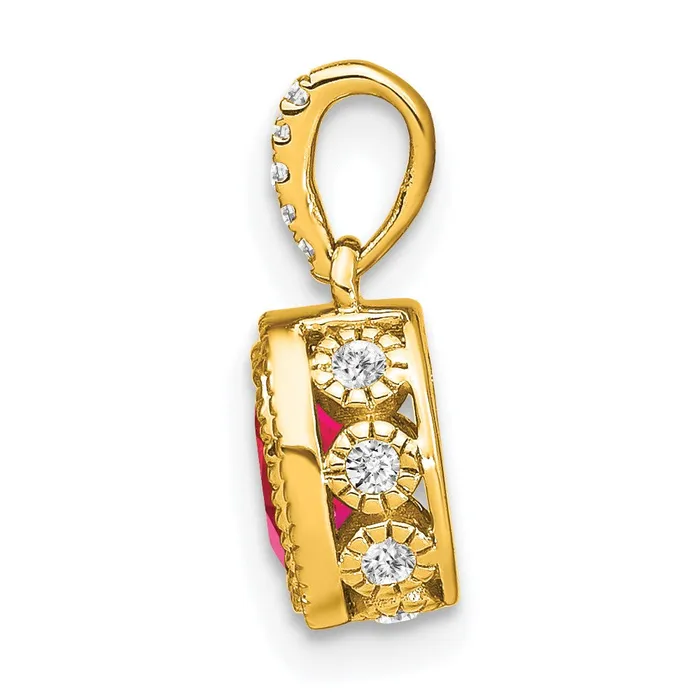 Goldia 14K Yellow Gold Oval Ruby and Real Diamond Pendant Necklaces