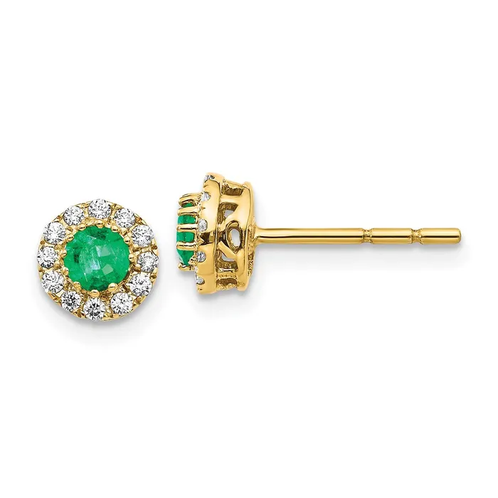 Goldia 14k Yellow Gold Real Diamond and Emerald Halo Post Earrings Earrings Goldia 14k Yellow Gold Real Diamond and Emerald Halo Post Earrings Earrings