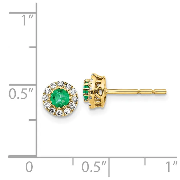 Goldia 14k Yellow Gold Real Diamond and Emerald Halo Post Earrings Earrings