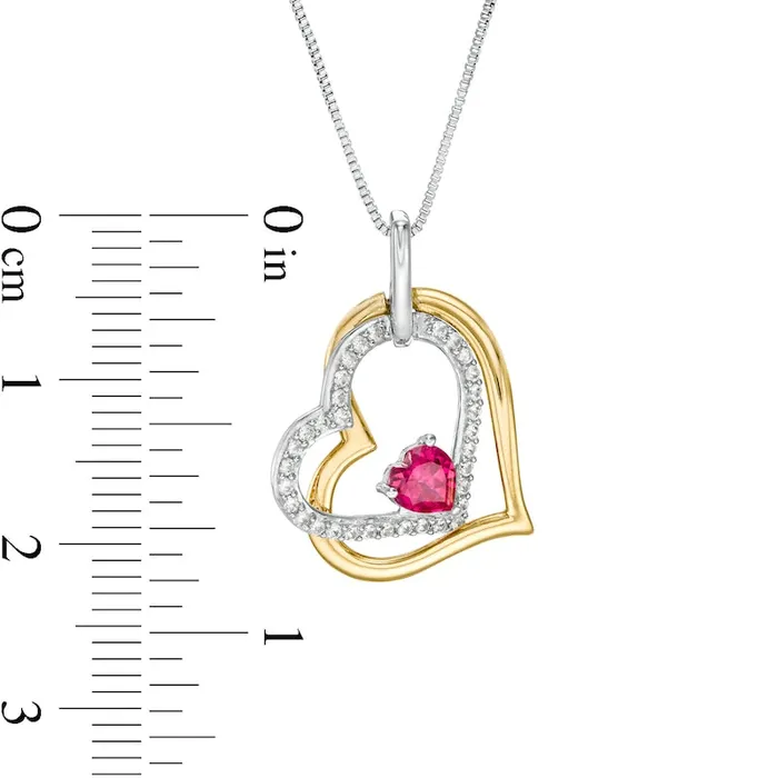 Goldia 40mm LabCreated Ruby and White Sapphire Tilted Double Heart Pendant in Sterling Silver and 14K Gold Plate Necklaces Goldia 40mm LabCreated Ruby and White Sapphire Tilted Double Heart Pendant in Sterling Silver and 14K Gold Plate Necklaces