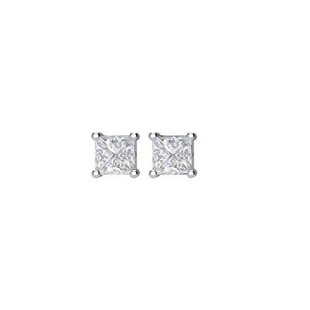 Goldia Certified 13 CTW Princess Cut Diamond Stud Earrings in 14k White Gold Earrings