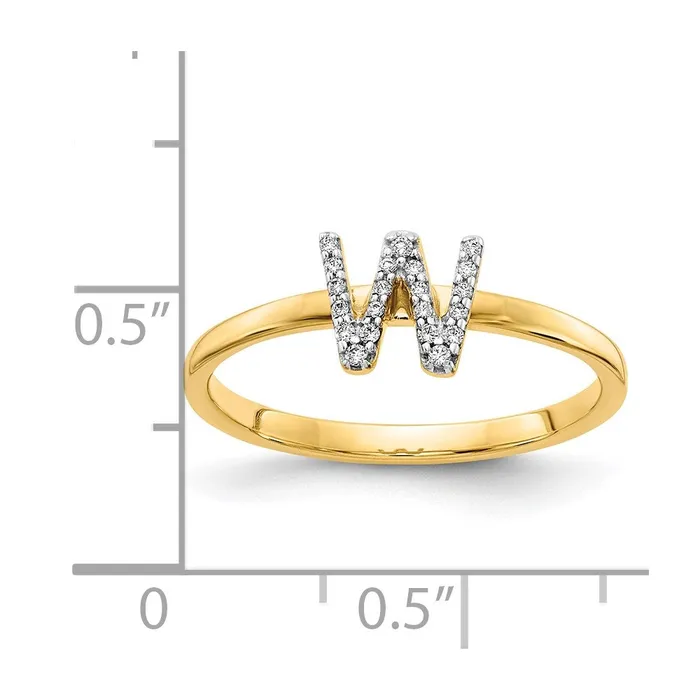 Goldiacom 14k Yellow Gold Real Diamond Initial W Ring Rings