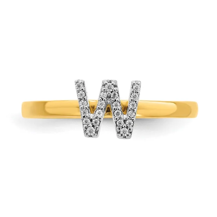 Goldiacom 14k Yellow Gold Real Diamond Initial W Ring Rings