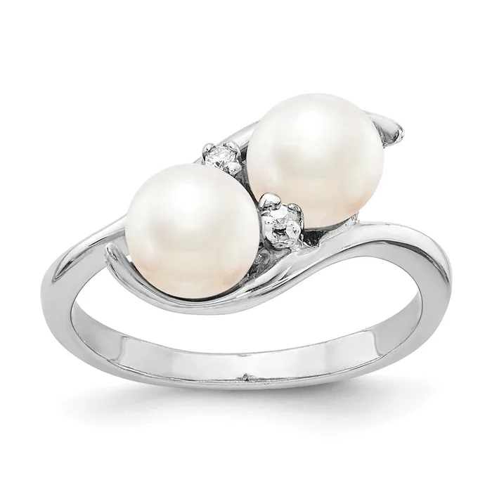 Goldiacom Rings 14k White Gold 6mm FW Cultured Pearl A Real Diamond ring Goldiacom Rings 14k White Gold 6mm FW Cultured Pearl A Real Diamond ring