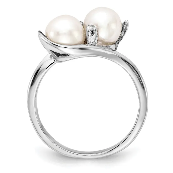 Goldiacom Rings 14k White Gold 6mm FW Cultured Pearl A Real Diamond ring