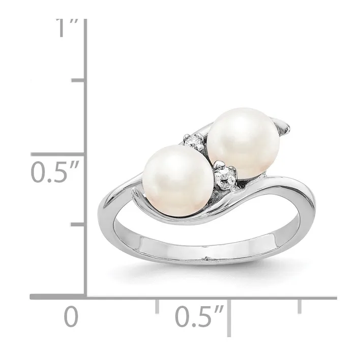 Goldiacom Rings 14k White Gold 6mm FW Cultured Pearl A Real Diamond ring