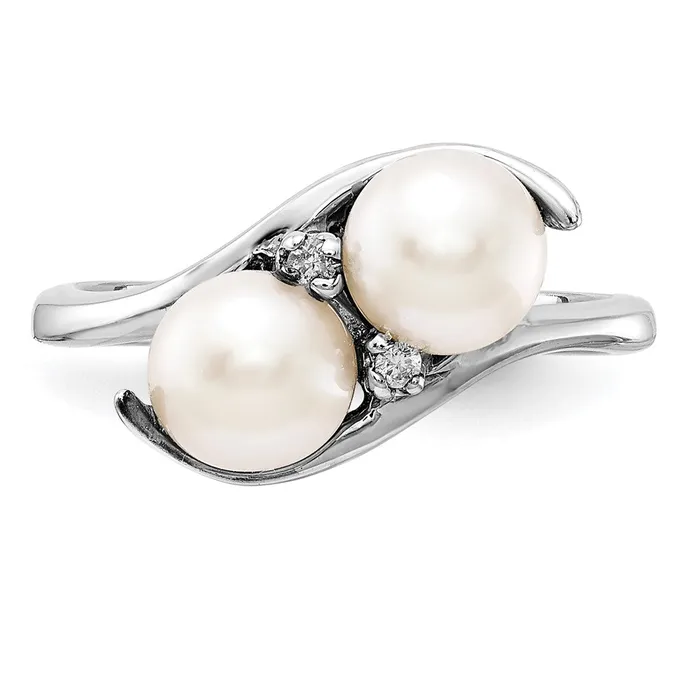 Goldiacom Rings 14k White Gold 6mm FW Cultured Pearl A Real Diamond ring