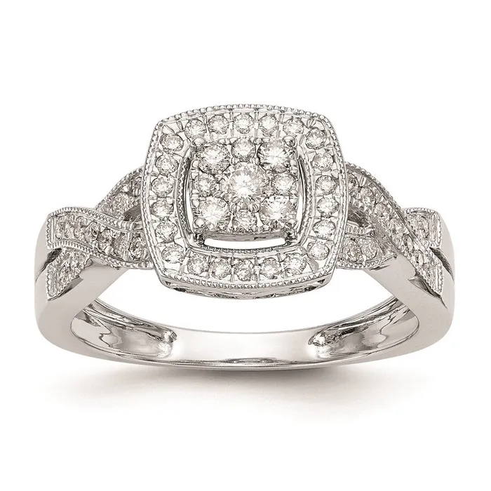Goldiacom Rings 14K White Gold Complete Real Diamond Cluster Engagement Ring