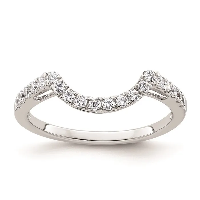 Goldiacom Rings 14k White Gold Real Diamond Contour Wedding Band