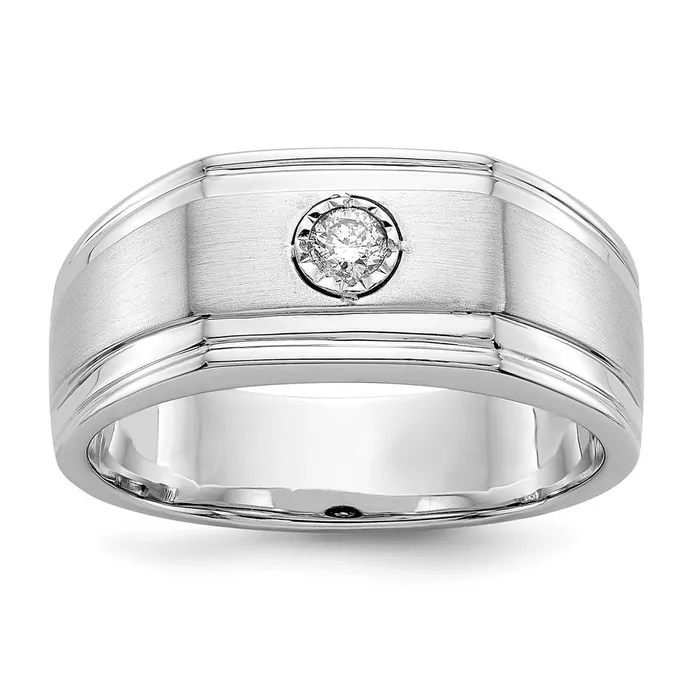 Goldiacom Rings 14k White Gold Real Diamond Mens Ring