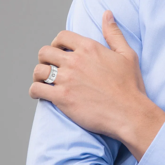 Goldiacom Rings 14k White Gold Real Diamond Mens Ring