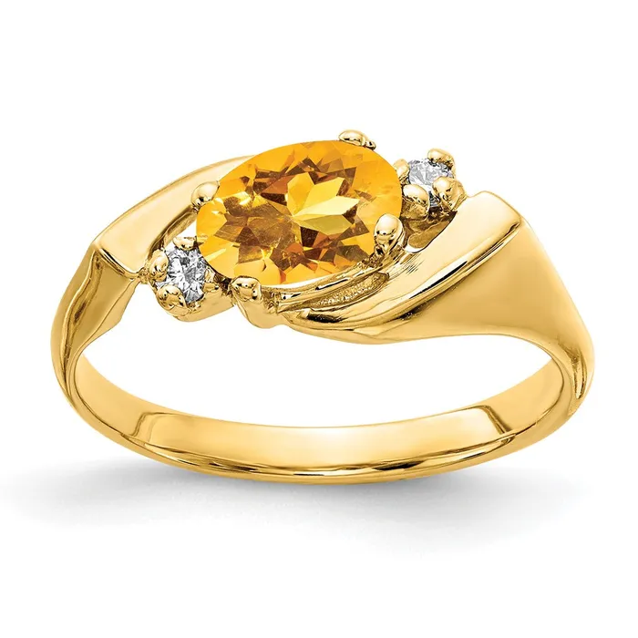 Goldiacom Rings 14K Yellow Gold 7x5mm Oval Citrine A Real Diamond ring
