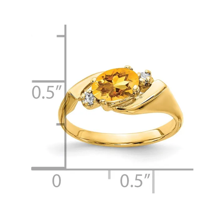 Goldiacom Rings 14K Yellow Gold 7x5mm Oval Citrine A Real Diamond ring