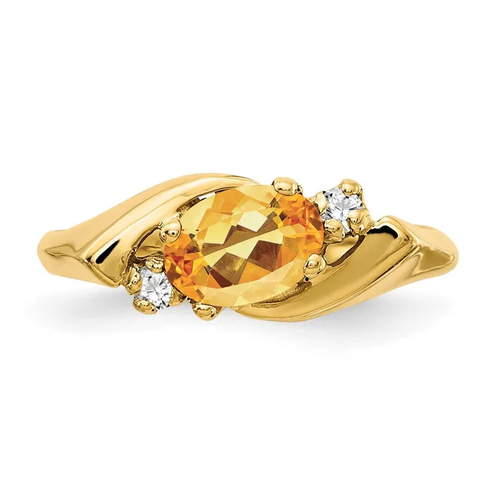 Goldiacom Rings 14K Yellow Gold 7x5mm Oval Citrine A Real Diamond ring