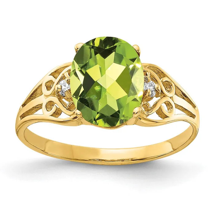Goldiacom Rings 14K Yellow Gold 9x7mm Oval Peridot Checker AA Real Diamond ring Goldiacom Rings 14K Yellow Gold 9x7mm Oval Peridot Checker AA Real Diamond ring