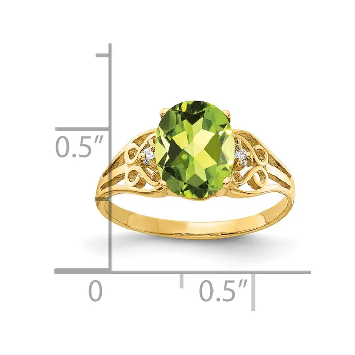 Goldiacom Rings 14K Yellow Gold 9x7mm Oval Peridot Checker AA Real Diamond ring