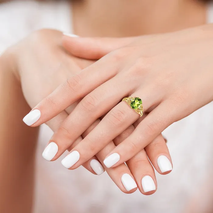 Goldiacom Rings 14K Yellow Gold 9x7mm Oval Peridot Checker AA Real Diamond ring