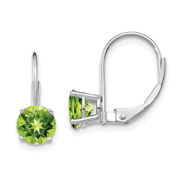 Goldia Earrings 14k White Gold 6mm Peridot Leverback Earrings