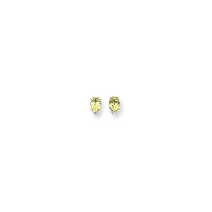 Goldia Earrings 14k White Gold 6x4mm Oval Peridot Checker Earrings
