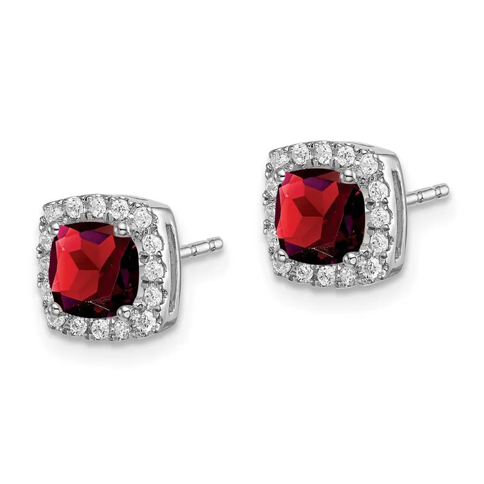 Goldia Earrings 14k White Gold Cushion Garnet and Real Diamond Halo Earrings